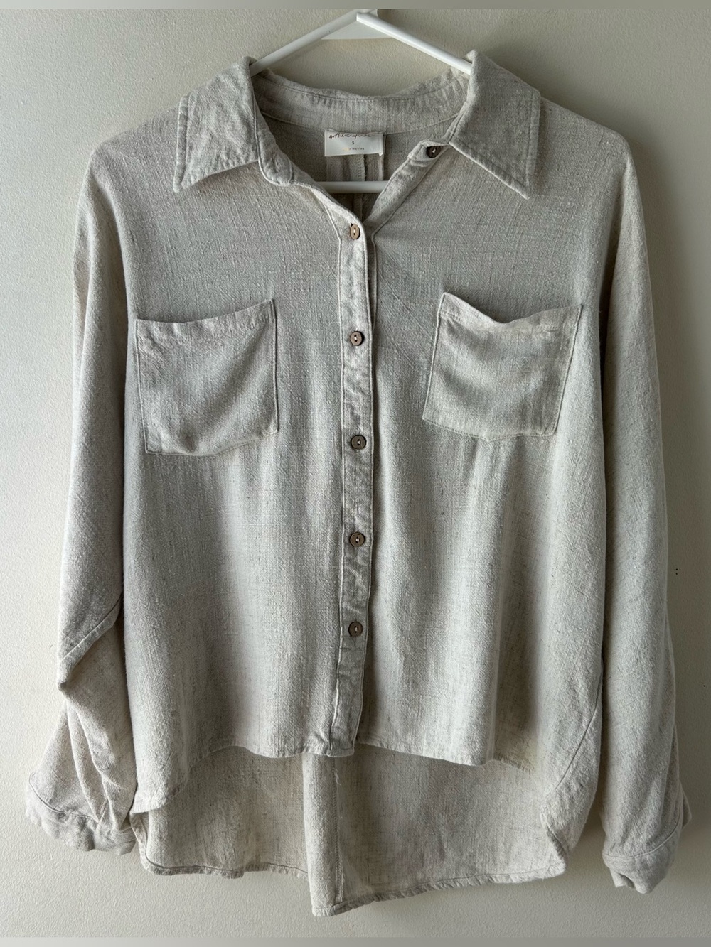 Allie Rose Cotton Linen Button Up Top Blouse Cream Tan S